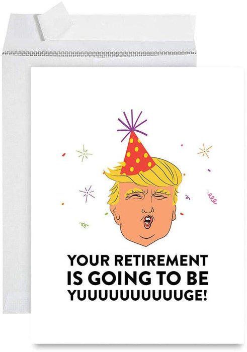 Funny Jumbo Retirement Card With Envelope, Greeting Card, For Coworker or Boss-Set of 1-Andaz Press-Trump Retirement is Yuuuuuge-