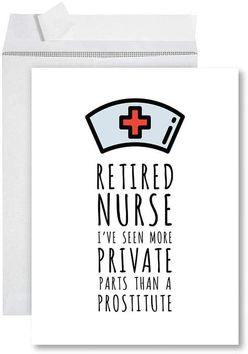 Funny Jumbo Retirement Card With Envelope Greeting Card For Essential Workers-Set of 1-Andaz Press-Seen It Smelled It Touched It Retired Nurse-