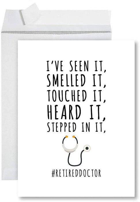 Funny Jumbo Retirement Card With Envelope Greeting Card For Essential Workers-Set of 1-Andaz Press-Seen It Smelled It Touched It Retired Nurse-