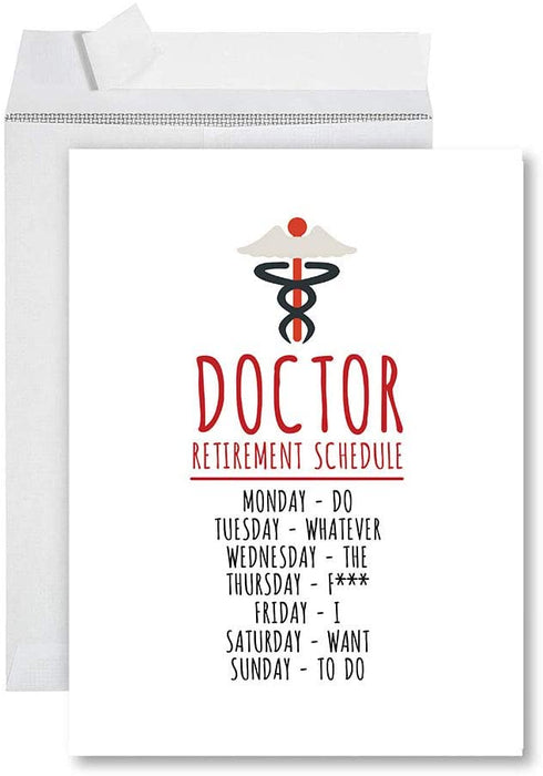 Funny Jumbo Retirement Card With Envelope Greeting Card For Essential Workers-Set of 1-Andaz Press-Doctor Retirement Schedule-