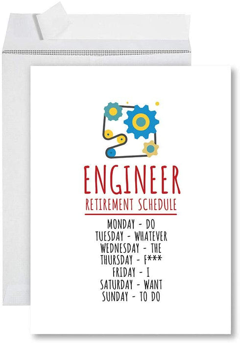 Funny Jumbo Retirement Card With Envelope Greeting Card For Essential Workers-Set of 1-Andaz Press-Engineer Retirement Schedule-