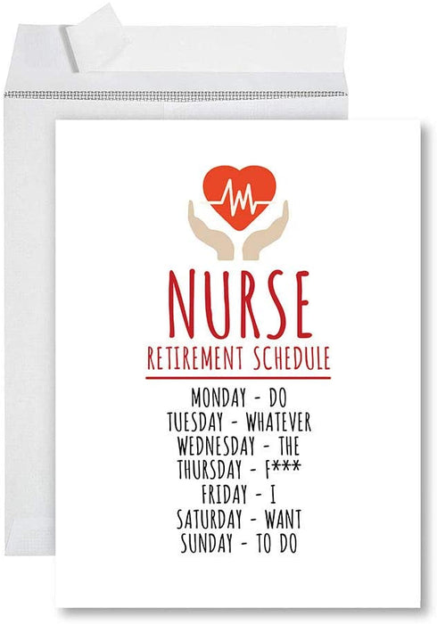Funny Jumbo Retirement Card With Envelope Greeting Card For Essential Workers-Set of 1-Andaz Press-Nurse Retirement Schedule-