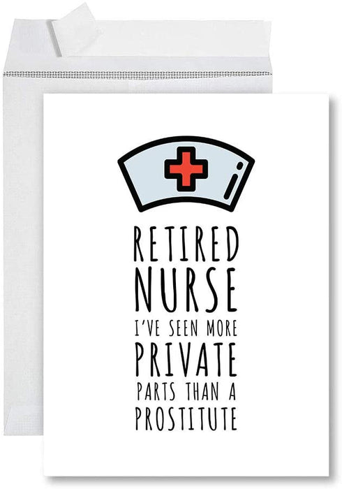 Funny Jumbo Retirement Card With Envelope Greeting Card For Essential Workers-Set of 1-Andaz Press-Retired Nurse Seen More Private Parts-