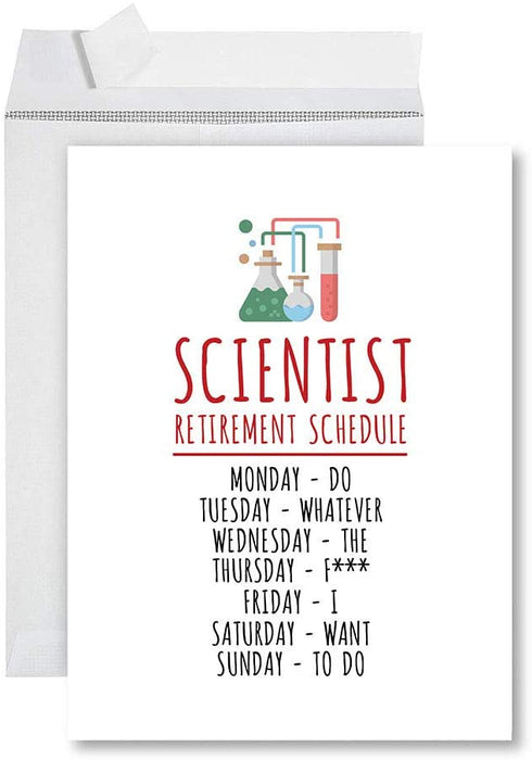 Funny Jumbo Retirement Card With Envelope Greeting Card For Essential Workers-Set of 1-Andaz Press-Scientist Retirement Schedule-