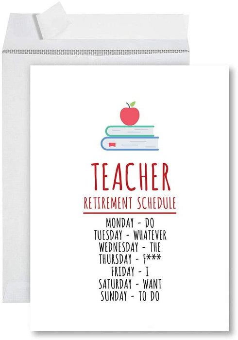 Funny Jumbo Retirement Card With Envelope Greeting Card For Essential Workers-Set of 1-Andaz Press-Teacher Retirement Schedule-