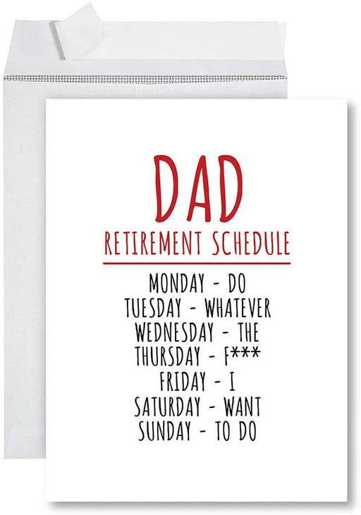 Funny Jumbo Retirement Card With Envelope, Greeting Card, For Parents-Set of 1-Andaz Press-Dad Retirement Schedule-