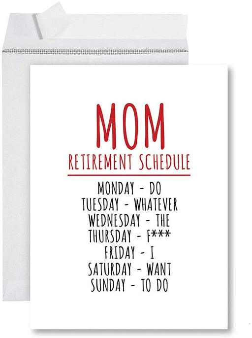 Funny Jumbo Retirement Card With Envelope, Greeting Card, For Parents-Set of 1-Andaz Press-Mom Retirement Schedule-