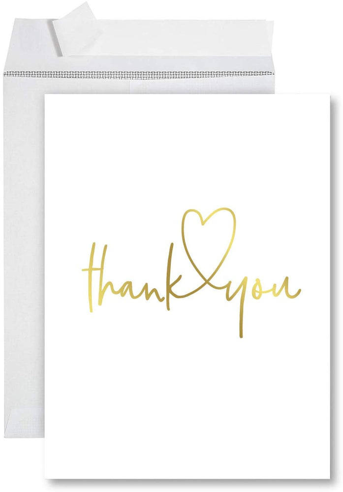 Funny Jumbo Thank You Card With Envelope, Greeting Card-Set of 1-Andaz Press-Thank You Gold Heart-