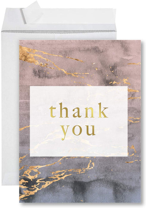 Funny Jumbo Thank You Card With Envelope, Greeting Card-Set of 1-Andaz Press-Thank You Gold Marble-
