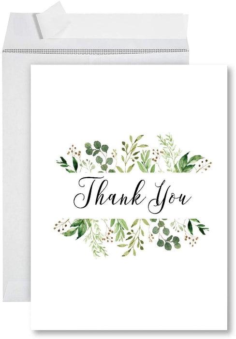 Funny Jumbo Thank You Card With Envelope, Greeting Card-Set of 1-Andaz Press-Thank You Greenery Foliage-