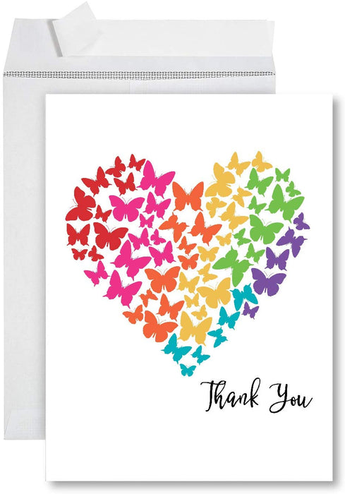 Funny Jumbo Thank You Card With Envelope, Greeting Card-Set of 1-Andaz Press-Thank You Rainbow Butterfly Heart-