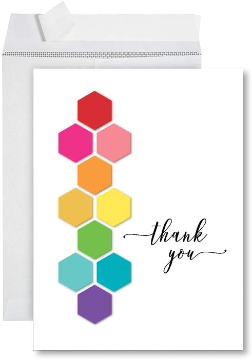 Funny Jumbo Thank You Card With Envelope, Greeting Card-Set of 1-Andaz Press-Thank You Rainbow Hexagon-