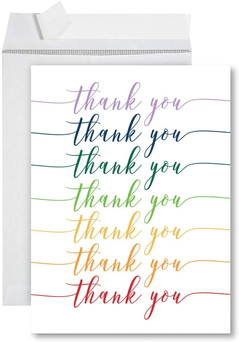 Funny Jumbo Thank You Card With Envelope, Greeting Card-Set of 1-Andaz Press-Thank You Rainbow Script-