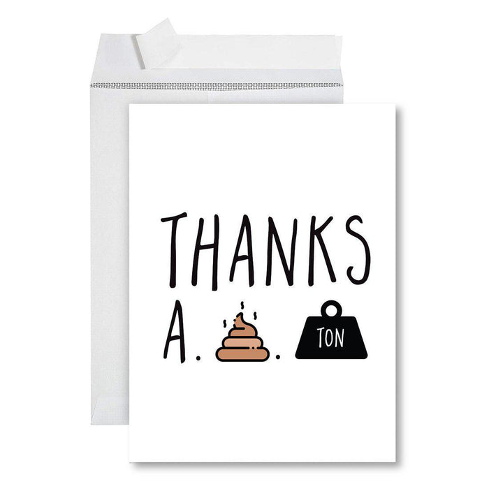 Funny Jumbo Thank You Card With Envelope, Greeting Card-Set of 1-Andaz Press-Thanks A Sh*t Ton-