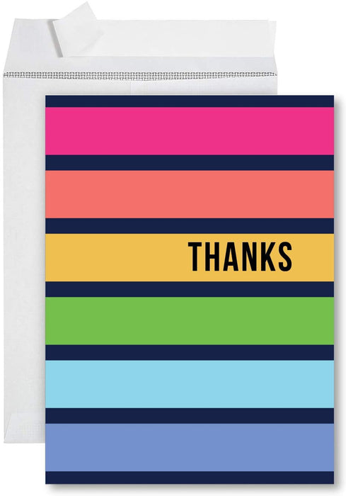 Funny Jumbo Thank You Card With Envelope, Greeting Card-Set of 1-Andaz Press-Thanks Rainbow Stripes-