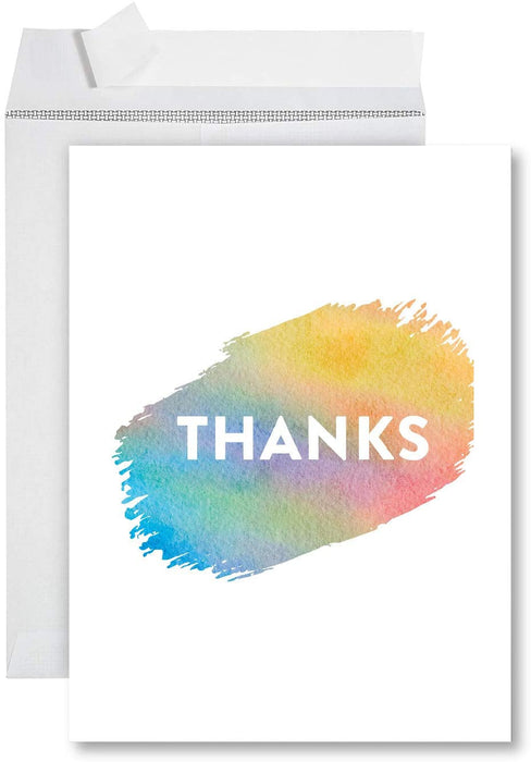 Funny Jumbo Thank You Card With Envelope, Greeting Card-Set of 1-Andaz Press-Thanks Rainbow Watercolor-