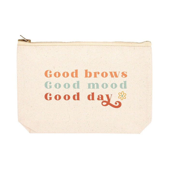 Funny Makeup Bag Canvas Cosmetic Bag with Zipper Makeup Pouch Design 1-Set of 1-Andaz Press-Good Brows Good Mood Good Day-