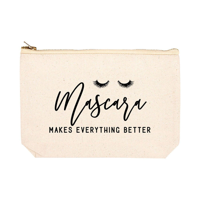 Funny Makeup Bag Canvas Cosmetic Bag with Zipper Makeup Pouch Design 1-Set of 1-Andaz Press-Mascara Makes Everything Better-