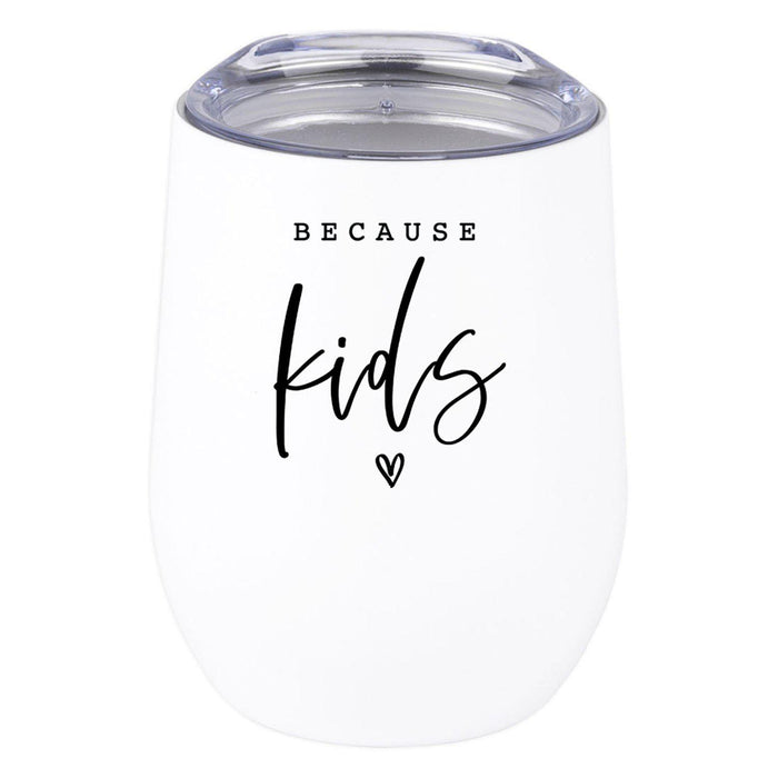 Funny Mother's Day Wine Tumbler with Lid 12 Oz Stemless Stainless Steel Insulated-Set of 1-Andaz Press-Because Mommin Ain't Easy-