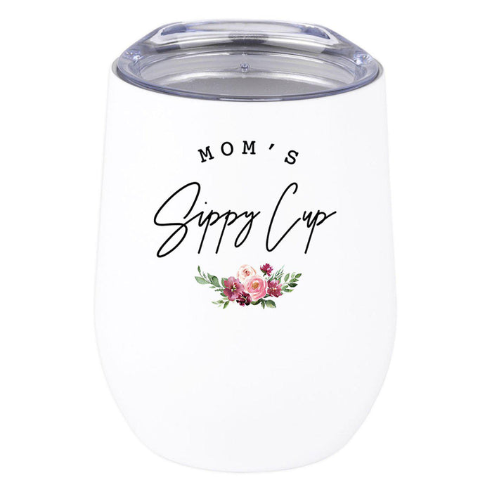 Funny Mother's Day Wine Tumbler with Lid 12 Oz Stemless Stainless Steel Insulated-Set of 1-Andaz Press-Because Mommin Ain't Easy-