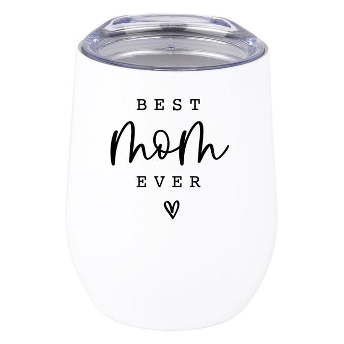 Funny Mother's Day Wine Tumbler with Lid 12 Oz Stemless Stainless Steel Insulated-Set of 1-Andaz Press-Because Mommin Ain't Easy-