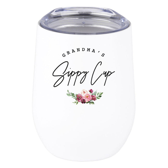 Funny Mother's Day Wine Tumbler with Lid 12 Oz Stemless Stainless Steel Insulated-Set of 1-Andaz Press-Grandma's Sippy Cup-