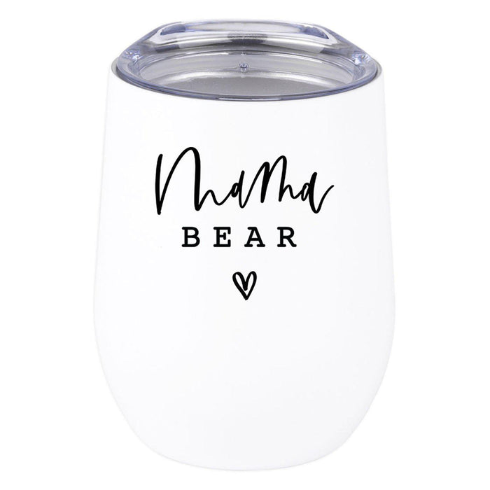 Funny Mother's Day Wine Tumbler with Lid 12 Oz Stemless Stainless Steel Insulated-Set of 1-Andaz Press-Mama Bear-