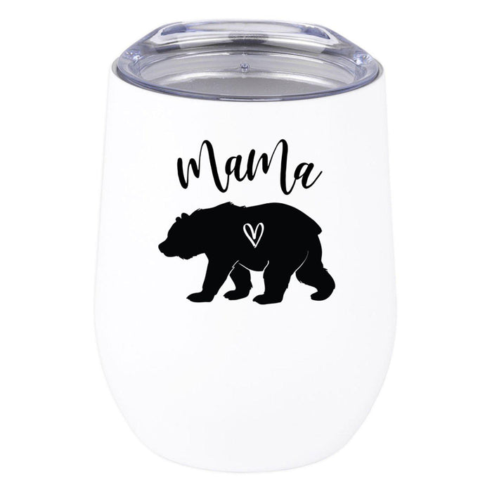 Funny Mother's Day Wine Tumbler with Lid 12 Oz Stemless Stainless Steel Insulated-Set of 1-Andaz Press-Mama Bear Outline-