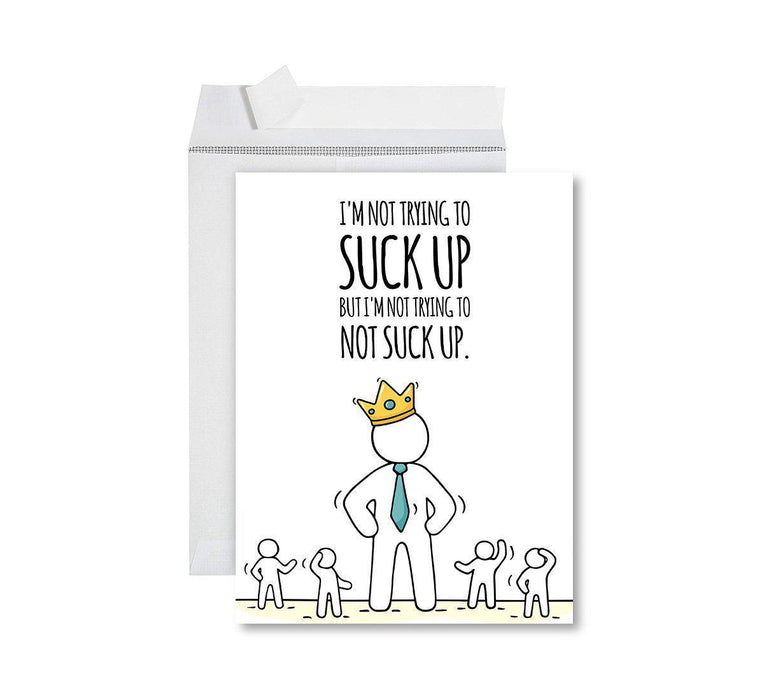 Funny National Boss's Day Jumbo Card, Blank Greeting Card with Envelope-Set of 1-Andaz Press-I'm Not Trying To Suck Up-