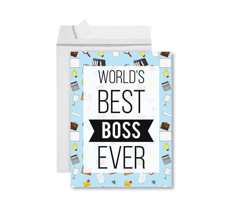 Funny National Boss's Day Jumbo Card, Blank Greeting Card with Envelope-Set of 1-Andaz Press-World's Best Boss Ever-