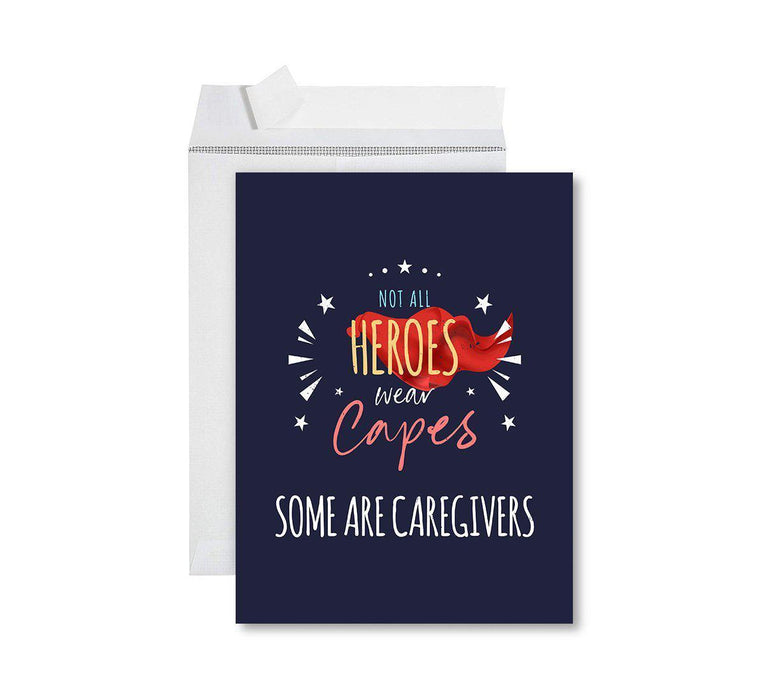 Funny National Caregivers Day Jumbo Card, Blank Greeting Card with Envelope For Caregiver-Set of 1-Andaz Press-Not All Heroes Wear Capes-