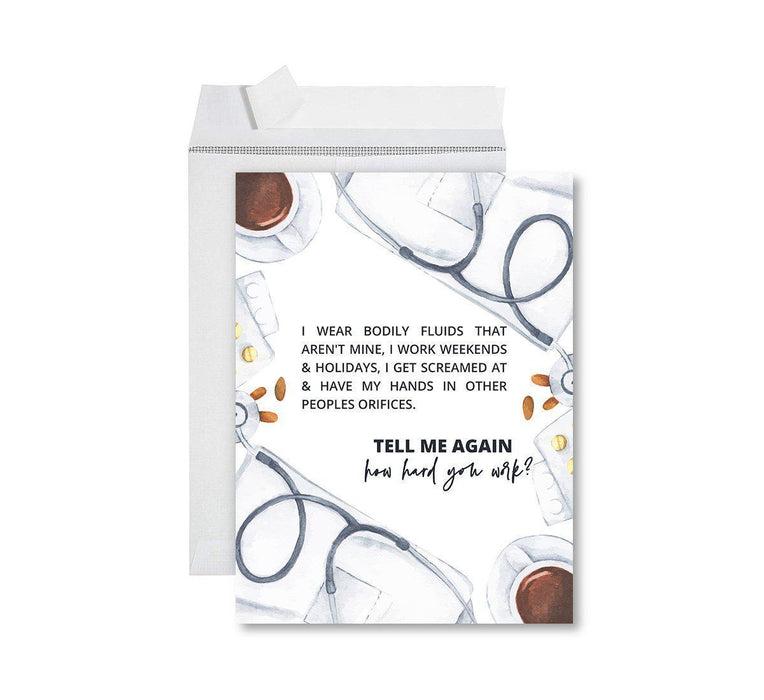 Funny National Caregivers Day Jumbo Card, Blank Greeting Card with Envelope For Caregiver-Set of 1-Andaz Press-Tell Me Again How Hard You Work?-