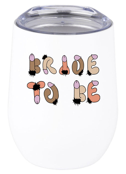 Funny Penis Wine Tumbler with Lid 12oz Stemless Stainless Steel Insulated Tumbler - 6 Designs-Set of 1-Andaz Press-Bride to Be-