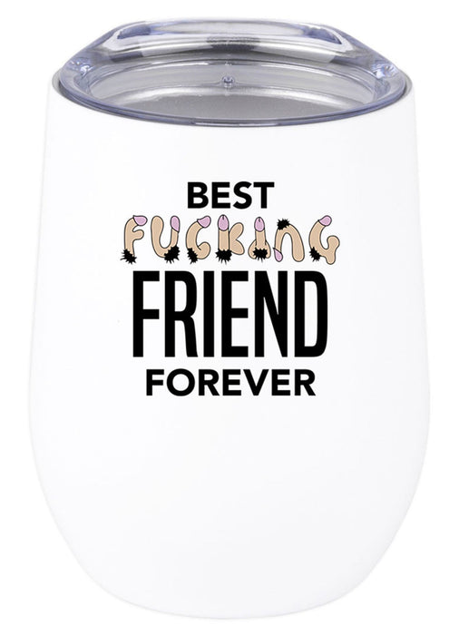 Funny Penis Wine Tumbler with Lid 12oz Stemless Stainless Steel Insulated Tumbler - 6 Designs-Set of 1-Andaz Press-Best Fucking Friend Forever-