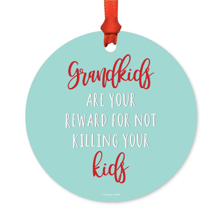 Funny Pregnancy Round Metal Christmas Ornaments, Includes Ribbon and Gift Bag-Set of 1-Andaz Press-Grandkids-