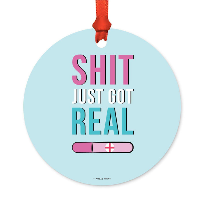 Funny Pregnancy Round Metal Christmas Ornaments, Includes Ribbon and Gift Bag-Set of 1-Andaz Press-Pregnancy Graphic-