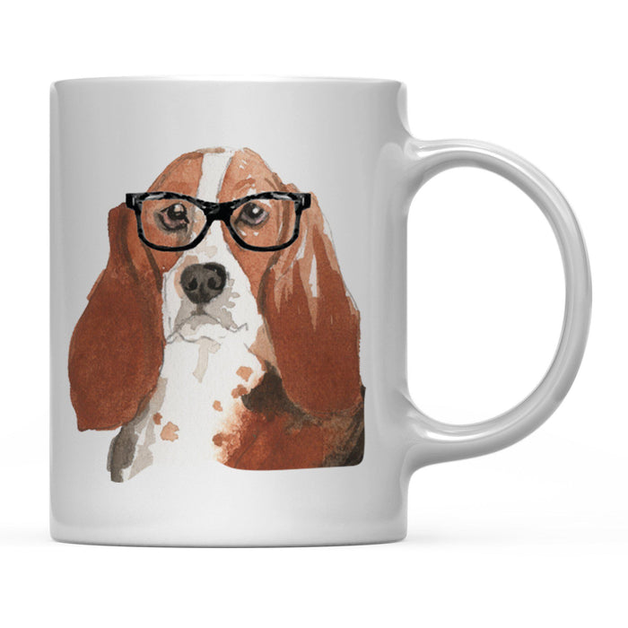 Funny Preppy Dog Art Coffee Mug-Set of 1-Andaz Press-Basset Hound in Black Glasses-