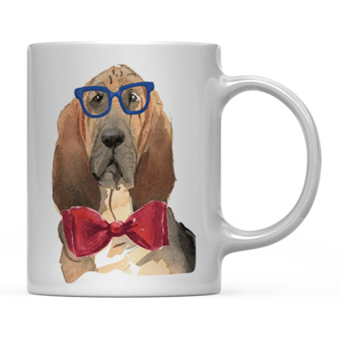 Funny Preppy Dog Art Coffee Mug-Set of 1-Andaz Press-Bloodhound in Blue Glasses and Red Bow-