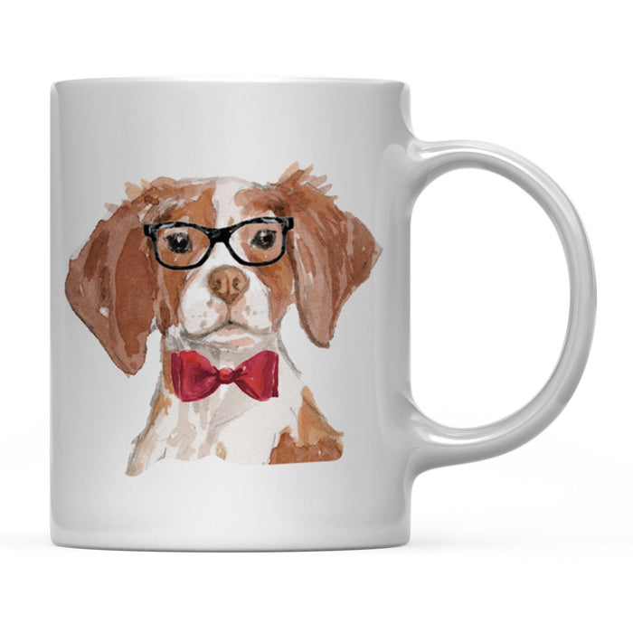 Funny Preppy Dog Art Coffee Mug-Set of 1-Andaz Press-Brittany in Black Glasses and Red Bow-
