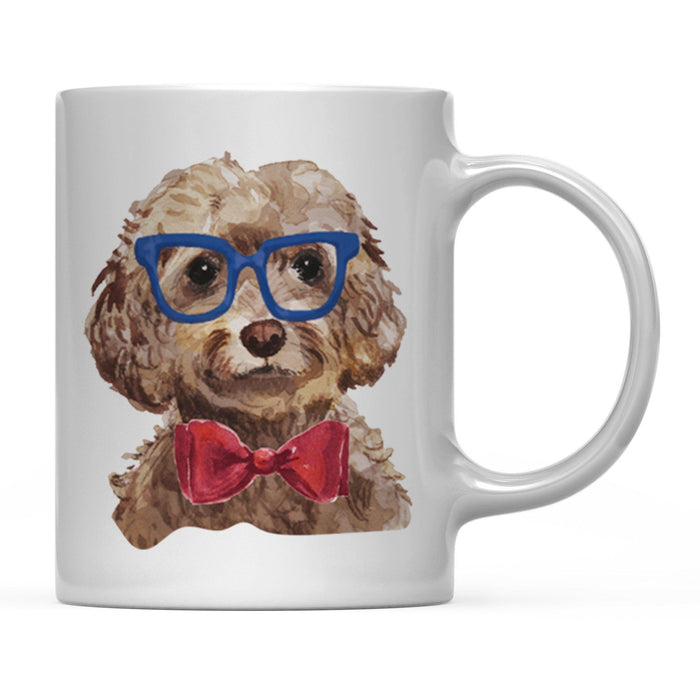Funny Preppy Dog Art Coffee Mug-Set of 1-Andaz Press-Brown Cockapoo in Blue Glasses and Red Bow-