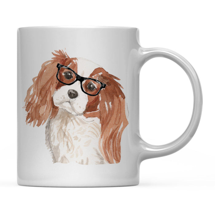 Funny Preppy Dog Art Coffee Mug-Set of 1-Andaz Press-Cavalier King Charles Spaniel in Black Glasses-