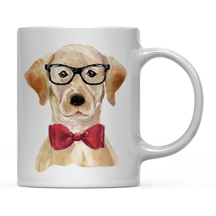 Funny Preppy Dog Art Coffee Mug-Set of 1-Andaz Press-Golden Labrador in Black Glasses and Red Bow-