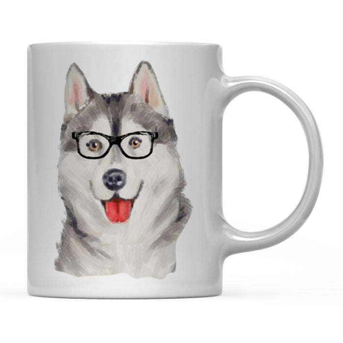 Funny Preppy Dog Art Coffee Mug-Set of 1-Andaz Press-Husky in Black Glasses-