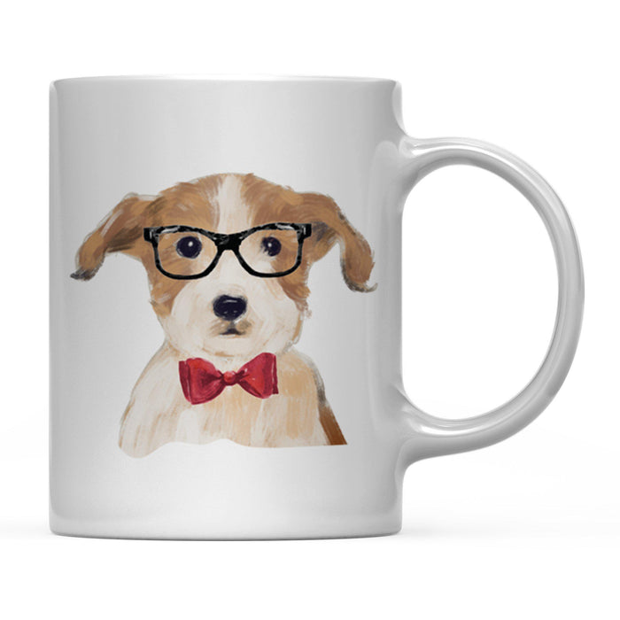 Funny Preppy Dog Art Coffee Mug-Set of 1-Andaz Press-Jack-Russell in Black Glasses and Red Bow-