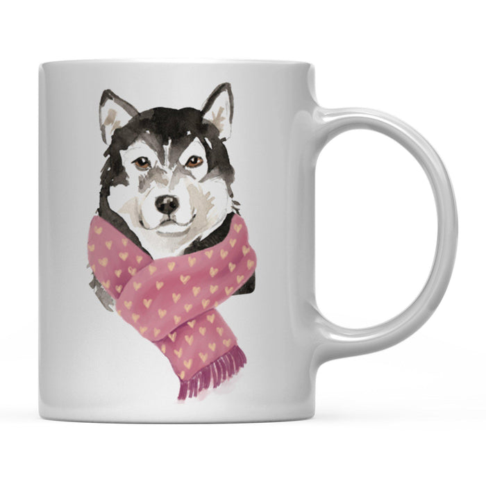Funny Preppy Dog Art Coffee Mug-Set of 1-Andaz Press-Malamute in Red Scarf-