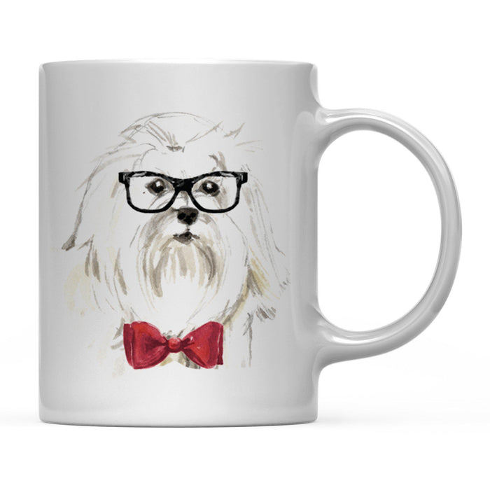 Funny Preppy Dog Art Coffee Mug-Set of 1-Andaz Press-Maltese in Black Glasses and Red Bow-
