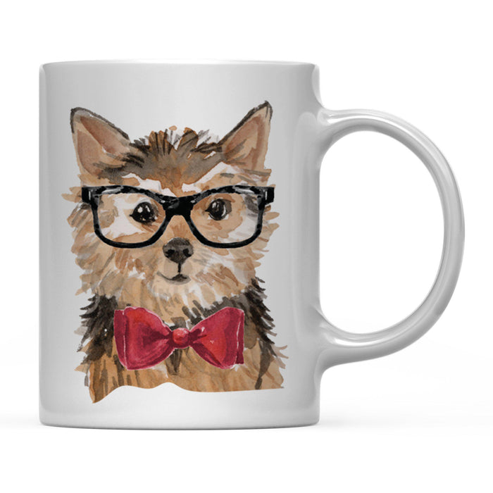 Funny Preppy Dog Art Coffee Mug-Set of 1-Andaz Press-Norfolk Terrier in Black Glasses and Red Bow-