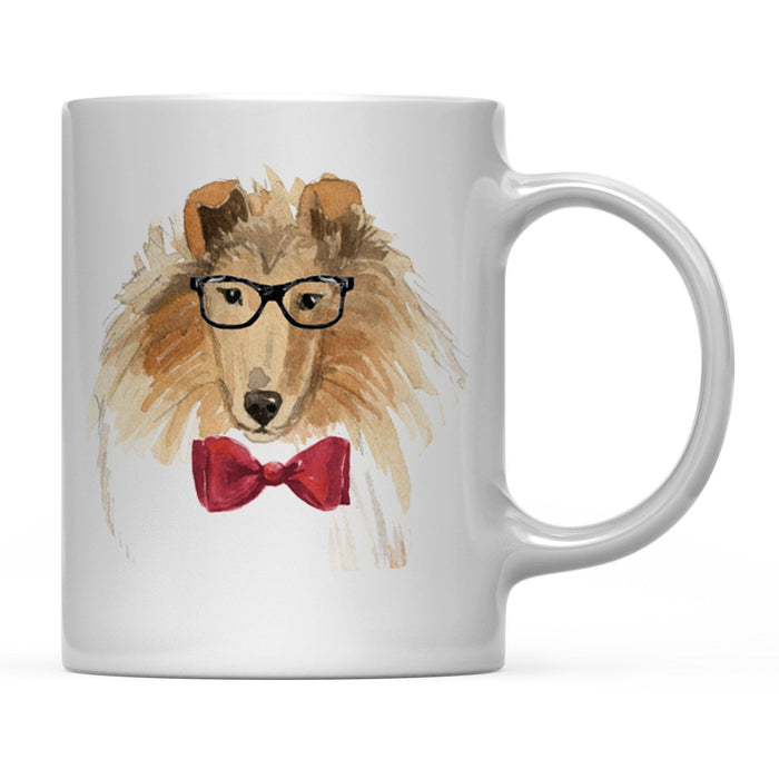 Funny Preppy Dog Art Coffee Mug-Set of 1-Andaz Press-Rough Collie in Black Glasses and Red Bow-