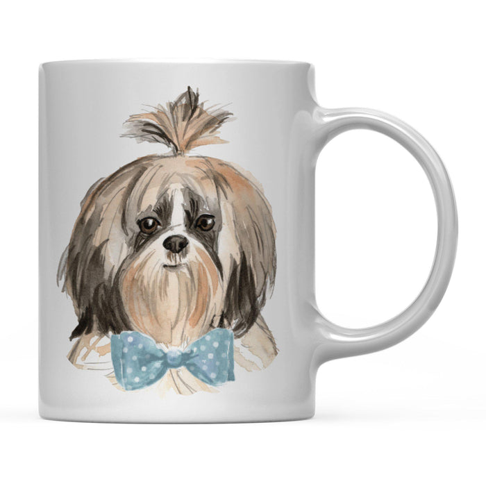 Funny Preppy Dog Art Coffee Mug-Set of 1-Andaz Press-Shih Tzu Long Haired in Blue Bow-
