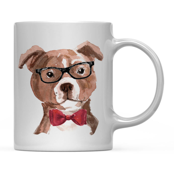 Funny Preppy Dog Art Coffee Mug-Set of 1-Andaz Press-Staffordshire Bull Terrier in Black Glasses and Red Bow-